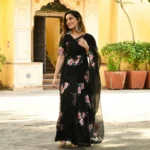 Black Organza Handpainted Saree