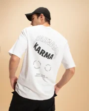 Men's White Karma Circles Typography Oversized T-shirt