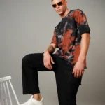 Men's Black & Orange Tie & Dye Oversized T-shirt
