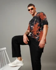 Men's Black & Orange Tie & Dye Oversized T-shirt