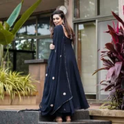Black Anarkali And Pant With Dupatta